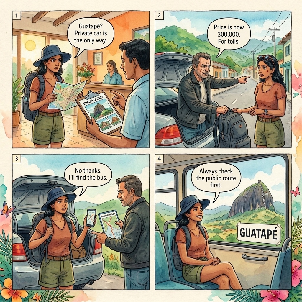 El Poblado Hostel Private-Driver Guatapé Markup — comic illustration
