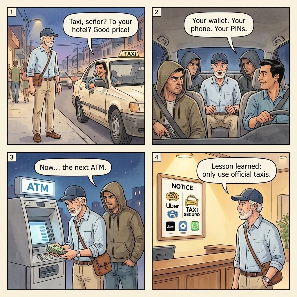Express Kidnapping and ATM Robbery — comic illustration