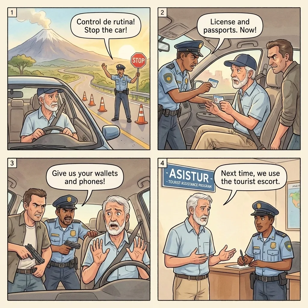 Fake Police Checkpoint Robbery — comic illustration
