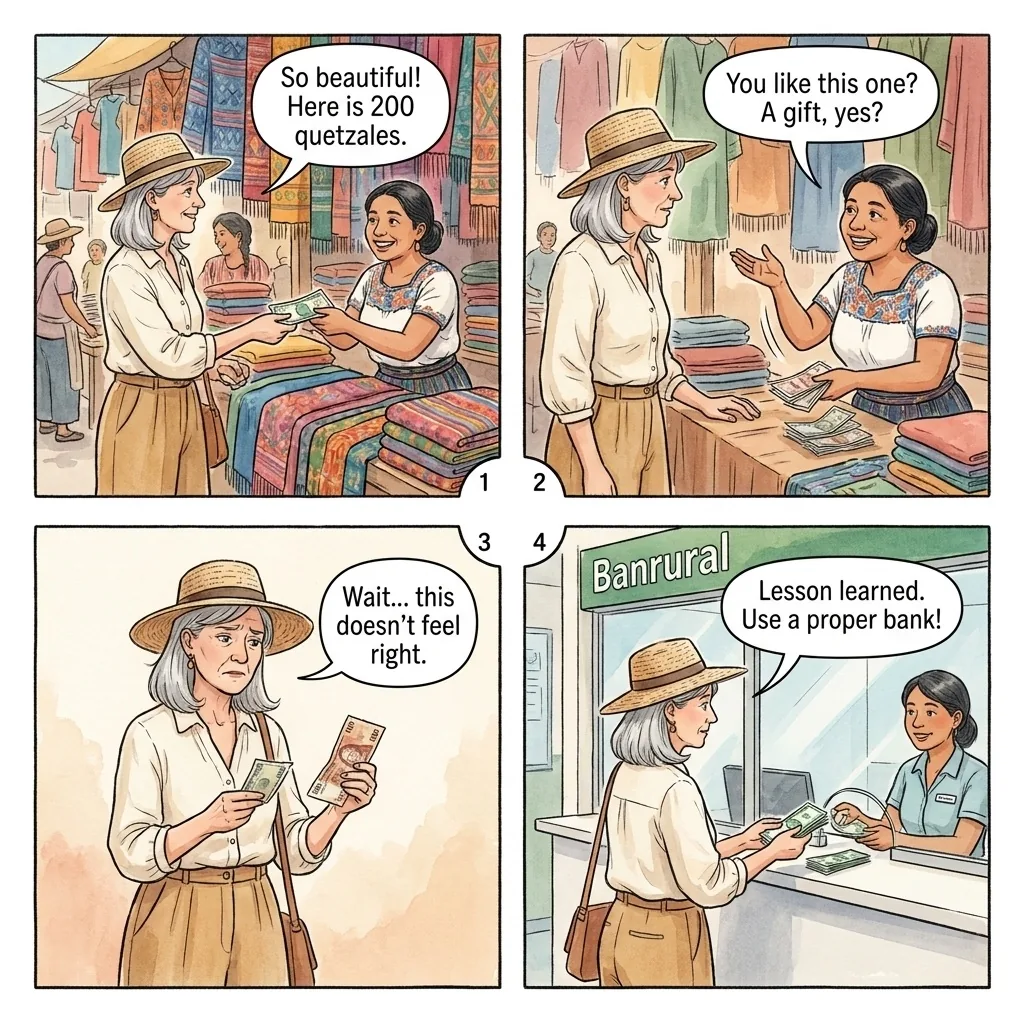 Counterfeit Currency and Short-Changing — comic illustration