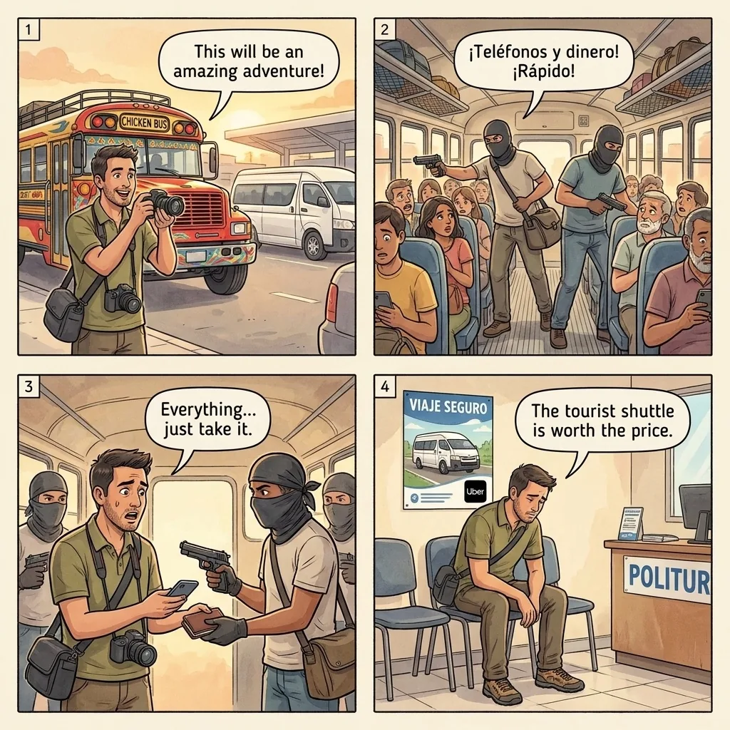 Chicken Bus Armed Robbery — comic illustration