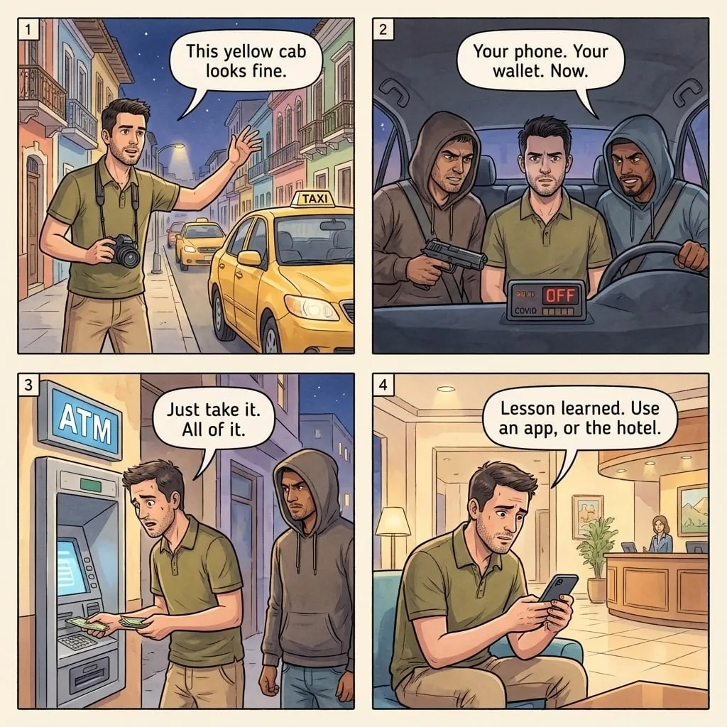 Express Kidnapping by Street Taxi — comic illustration