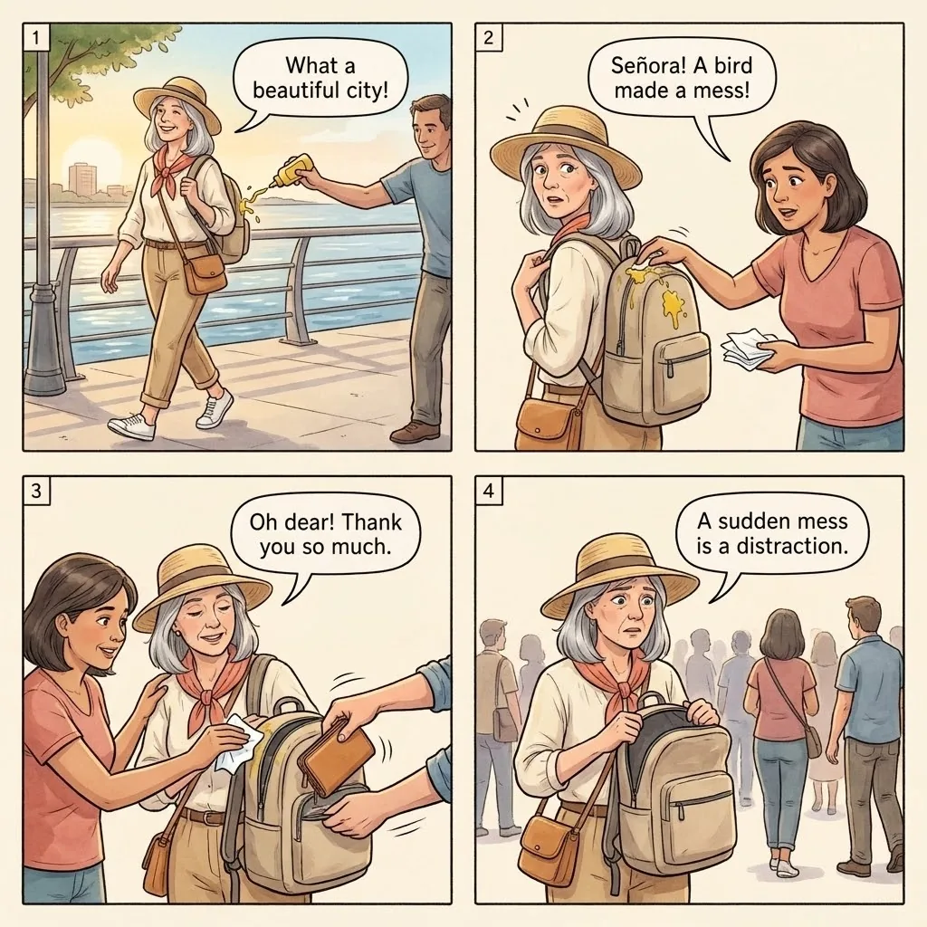 The Mustard and Bird Dropping Distraction Theft — comic illustration