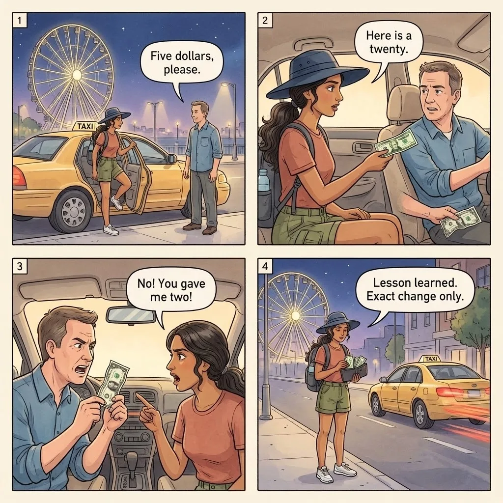 Taxi Fare Bill Switch — comic illustration