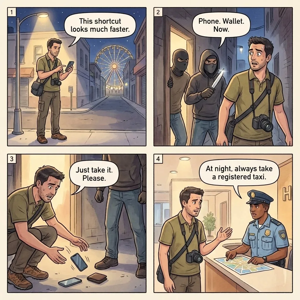 Nighttime Street Robbery at Knifepoint — comic illustration
