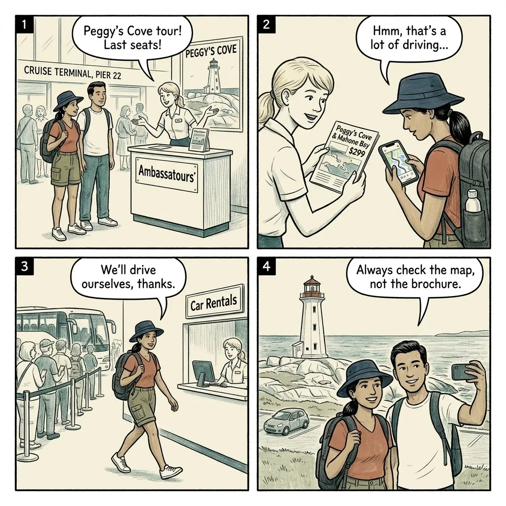 Halifax Cruise-Day Shore Excursion Markups — comic illustration