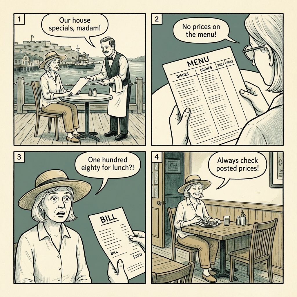 Halifax Waterfront Restaurant Tourist-Trap Pricing — comic illustration