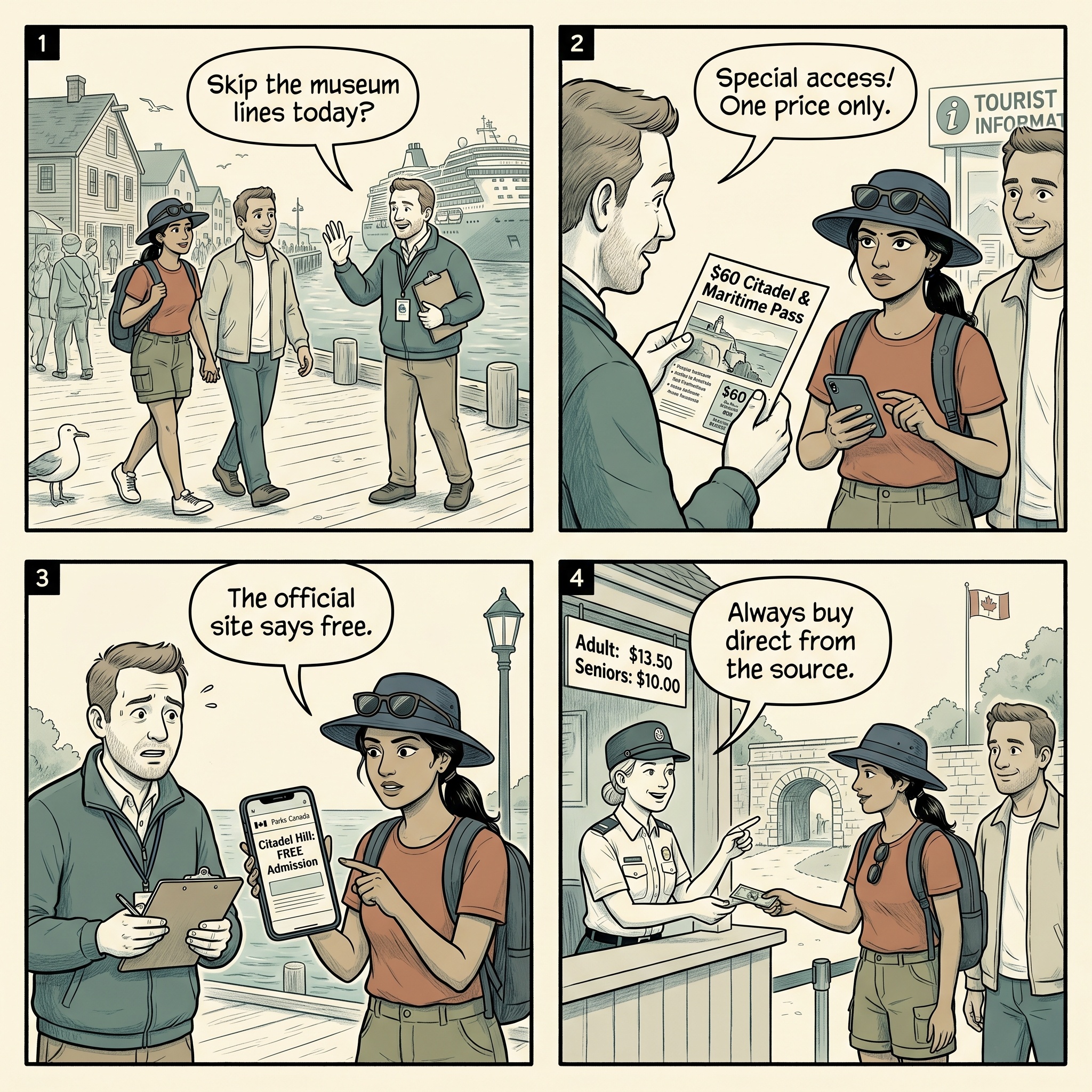 Maritime Museum & Citadel Hill 'Skip-the-Line' Tout Pressure — comic illustration