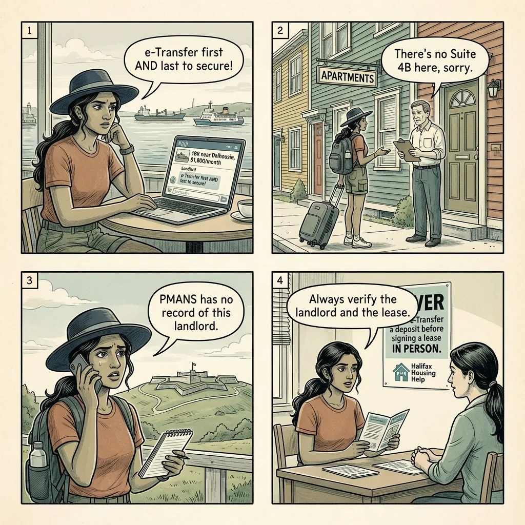 Halifax Vacation Rental & Long-Stay Rental Fraud — comic illustration