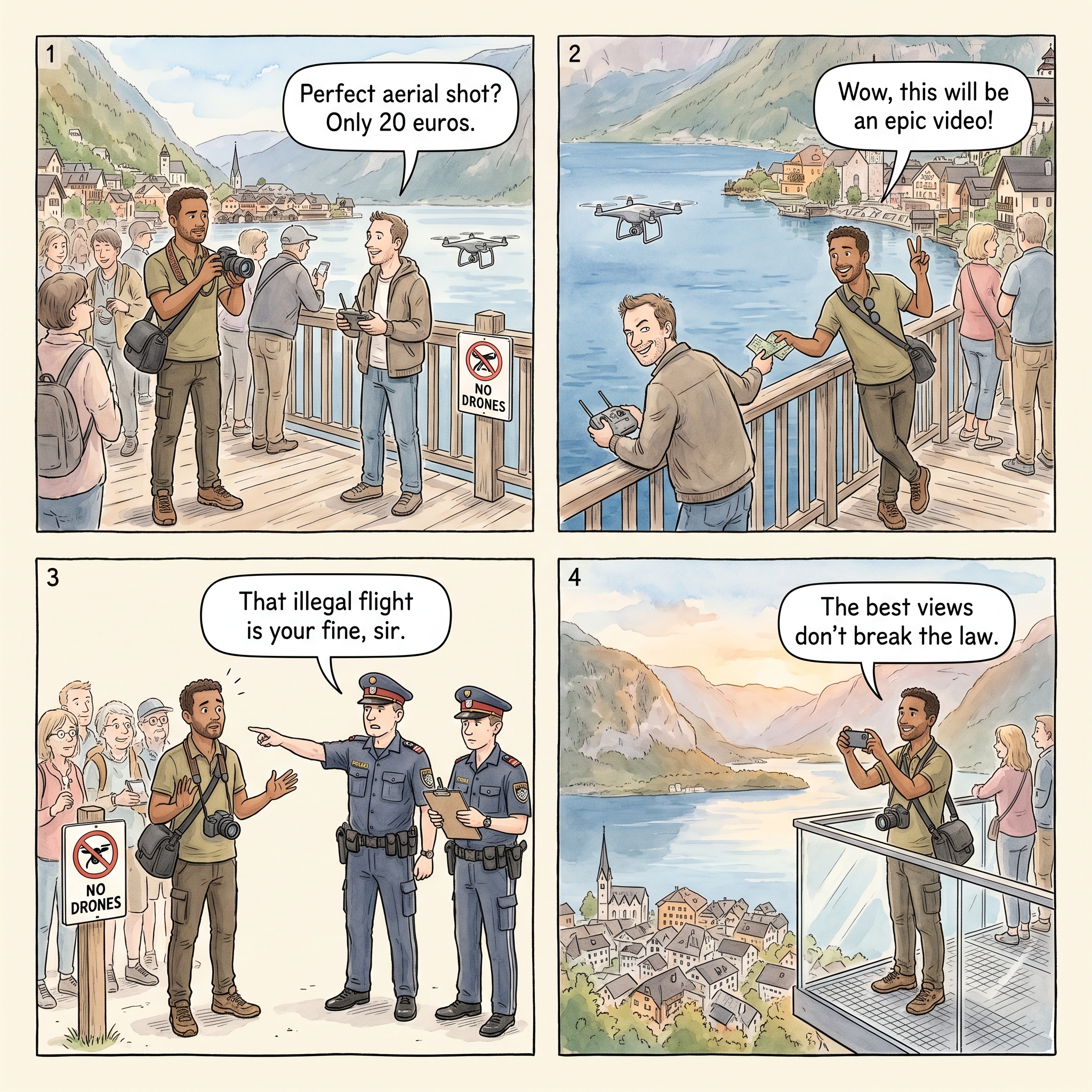 Drone Photo Fines At The Viewpoint — comic illustration