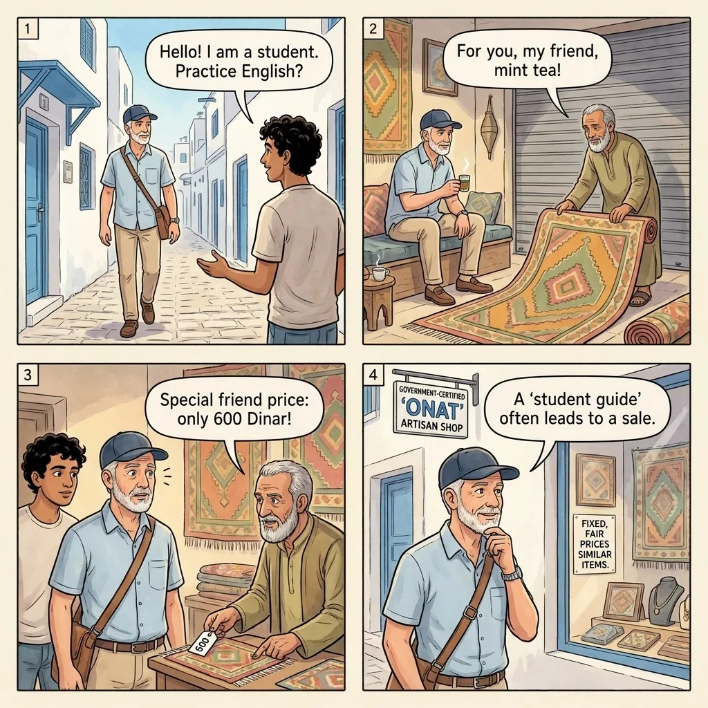 The Hammamet Old Medina Carpet-Shop Ambush — comic illustration