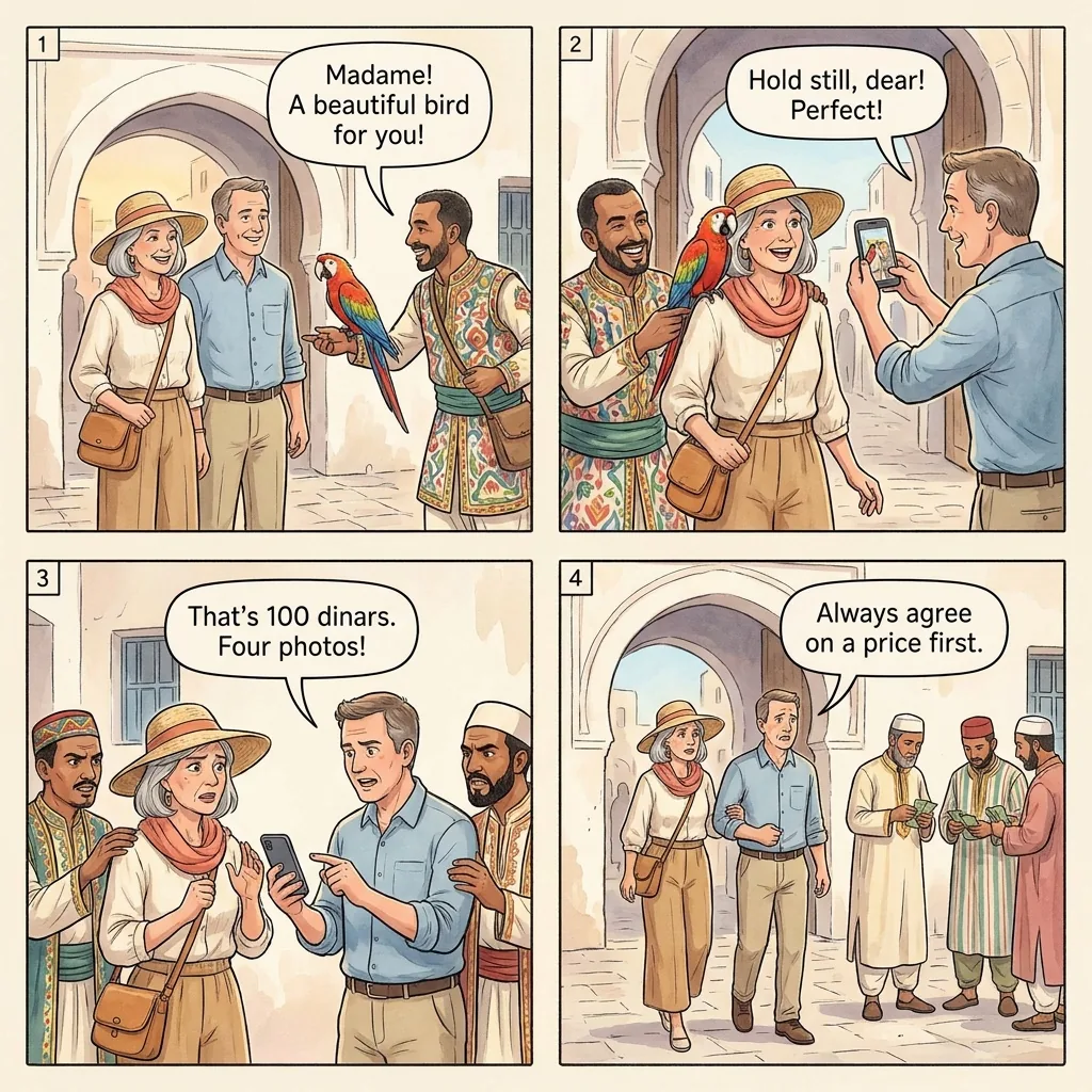 The Medina Photo-with-Performer Shakedown — comic illustration