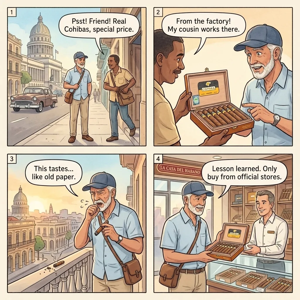 The Havana Street-Vendor Fake Cohiba — comic illustration
