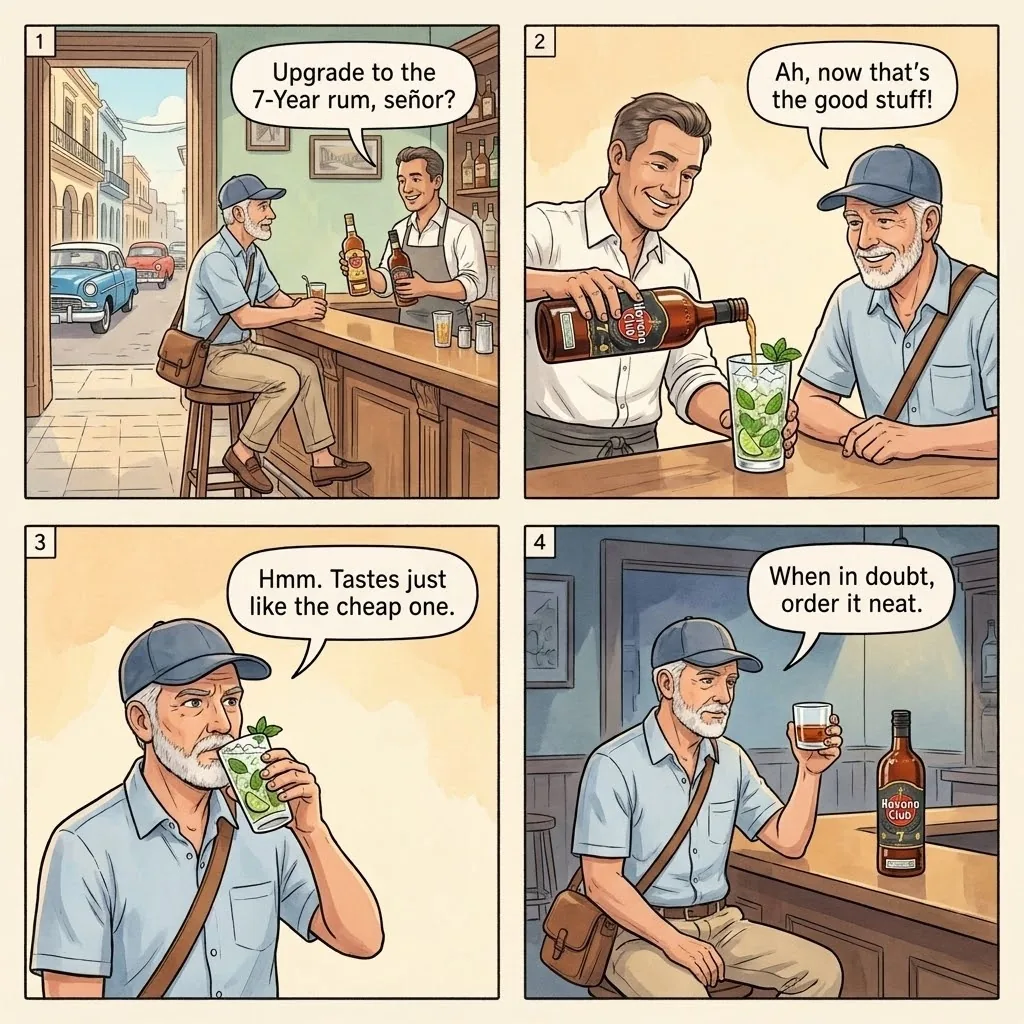 The Havana Bar Refilled-Bottle Premium Rum — comic illustration