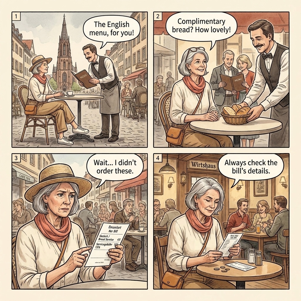 Heidelberg Altstadt Restaurant Tourist-Menu Bill-Padding — comic illustration