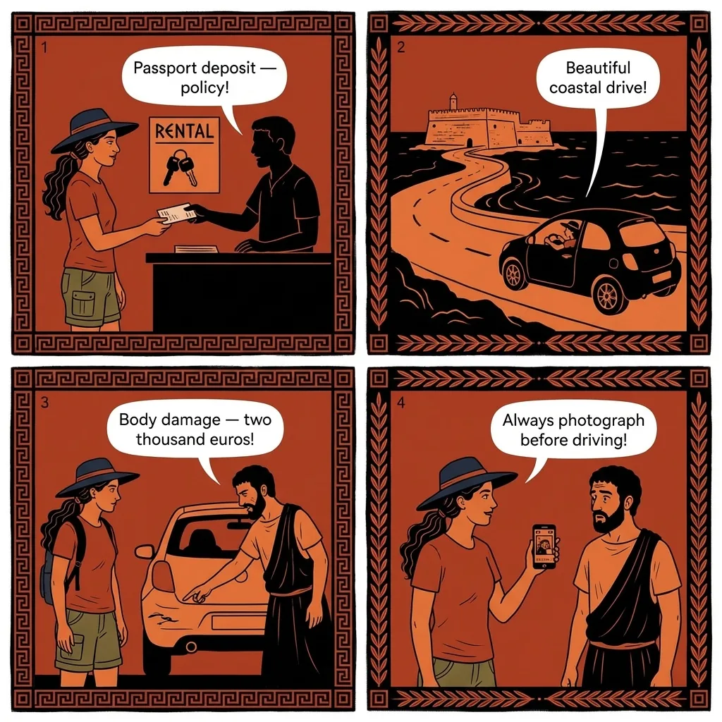 Rental Car 'Damage' Fee & Insurance Ambiguity — comic illustration