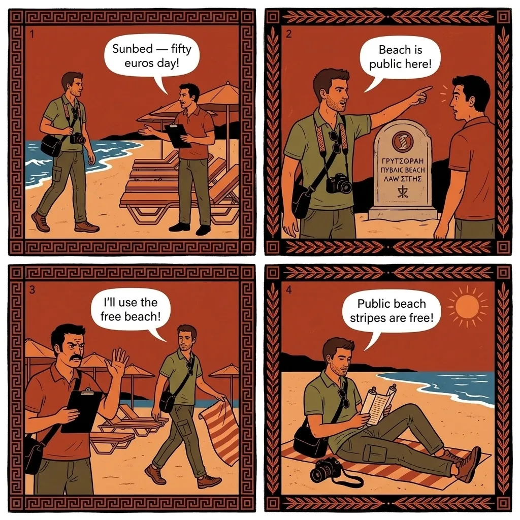 Sunbed Mafia & Unofficial Beach Operators — comic illustration