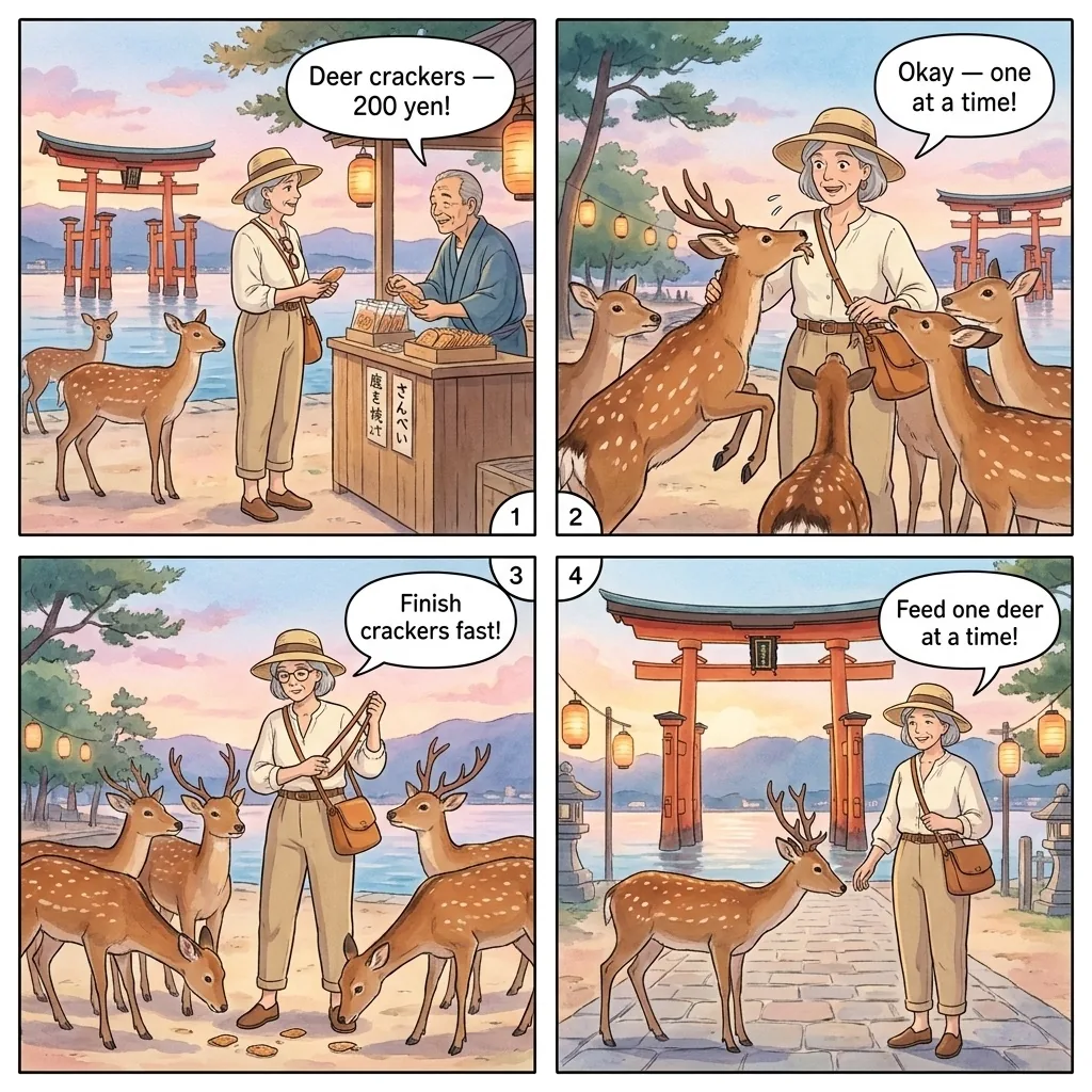 The Miyajima Deer Food-Grab Attack — comic illustration