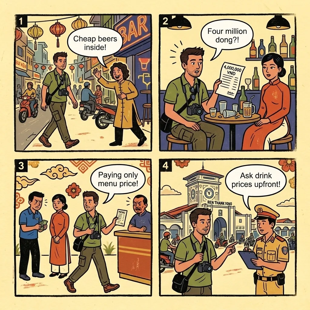 Bui Vien Walking Street Bar 'Hostess' 4M VND Extortion — comic illustration