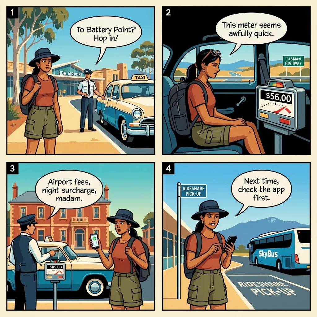 Hobart Airport Taxi Short-Run Overcharge — comic illustration