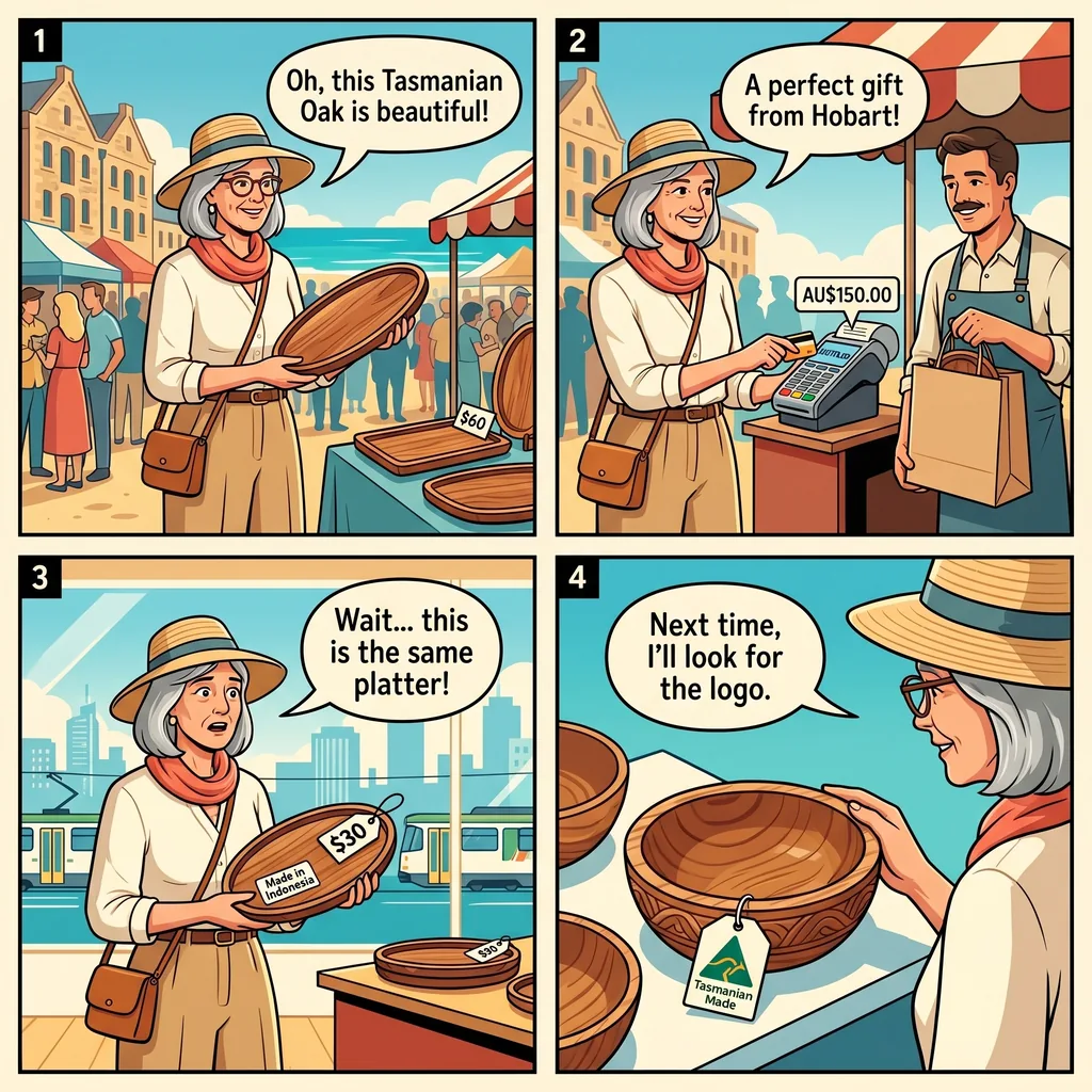 Salamanca Market 'Tasmanian-Made' Price Inflation — comic illustration