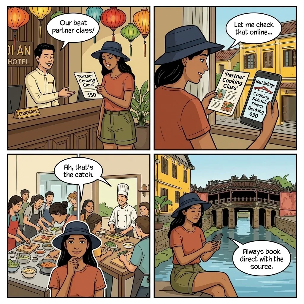 Hoi An Cooking Class / Tour Booking Kickback Fraud — comic illustration