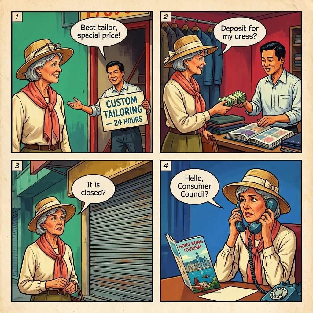 Tsim Sha Tsui Tailor Deposit Disappearance — comic illustration