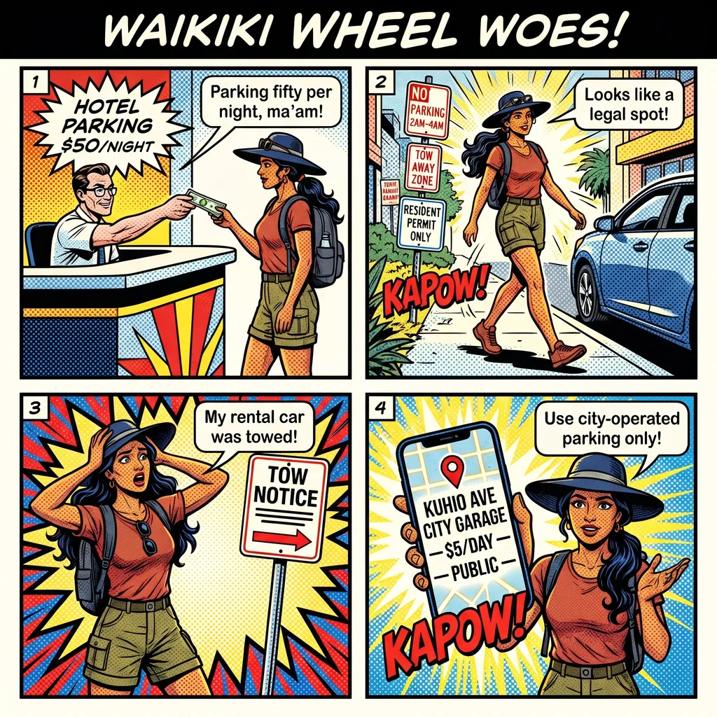 The Waikiki Parking Trap — comic illustration