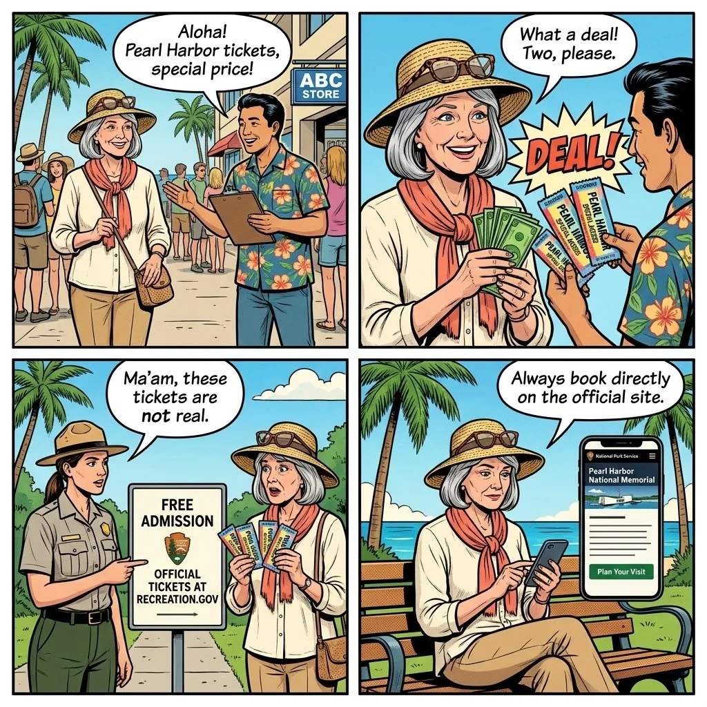 The Fake Activity Discount and Pearl Harbor Ticket Scam — comic illustration