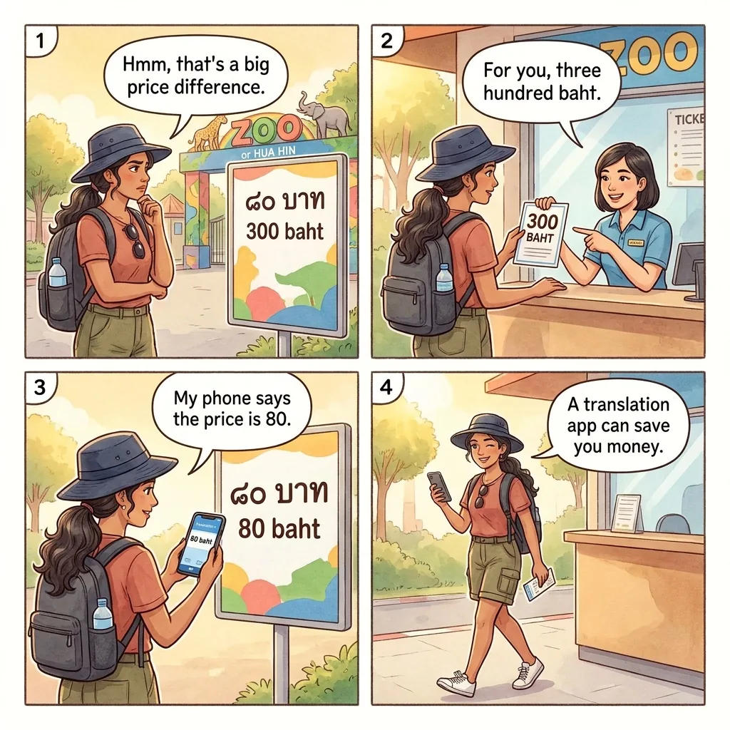 Hua Hin Zoo & Attraction Dual Pricing — comic illustration