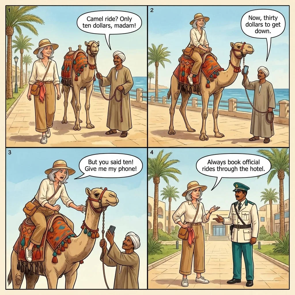 Camel and Horse Ride Ransom — comic illustration