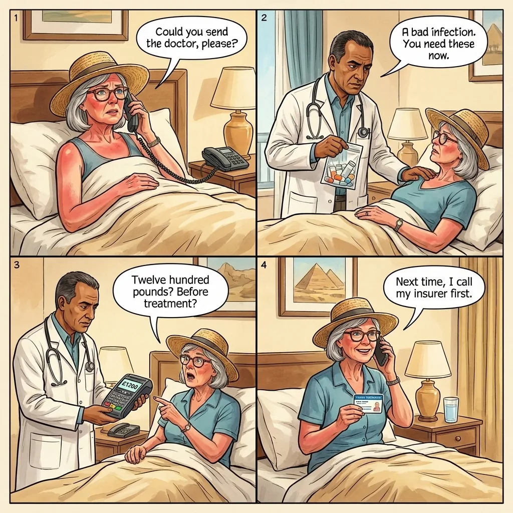 Resort Doctor Overcharging — comic illustration