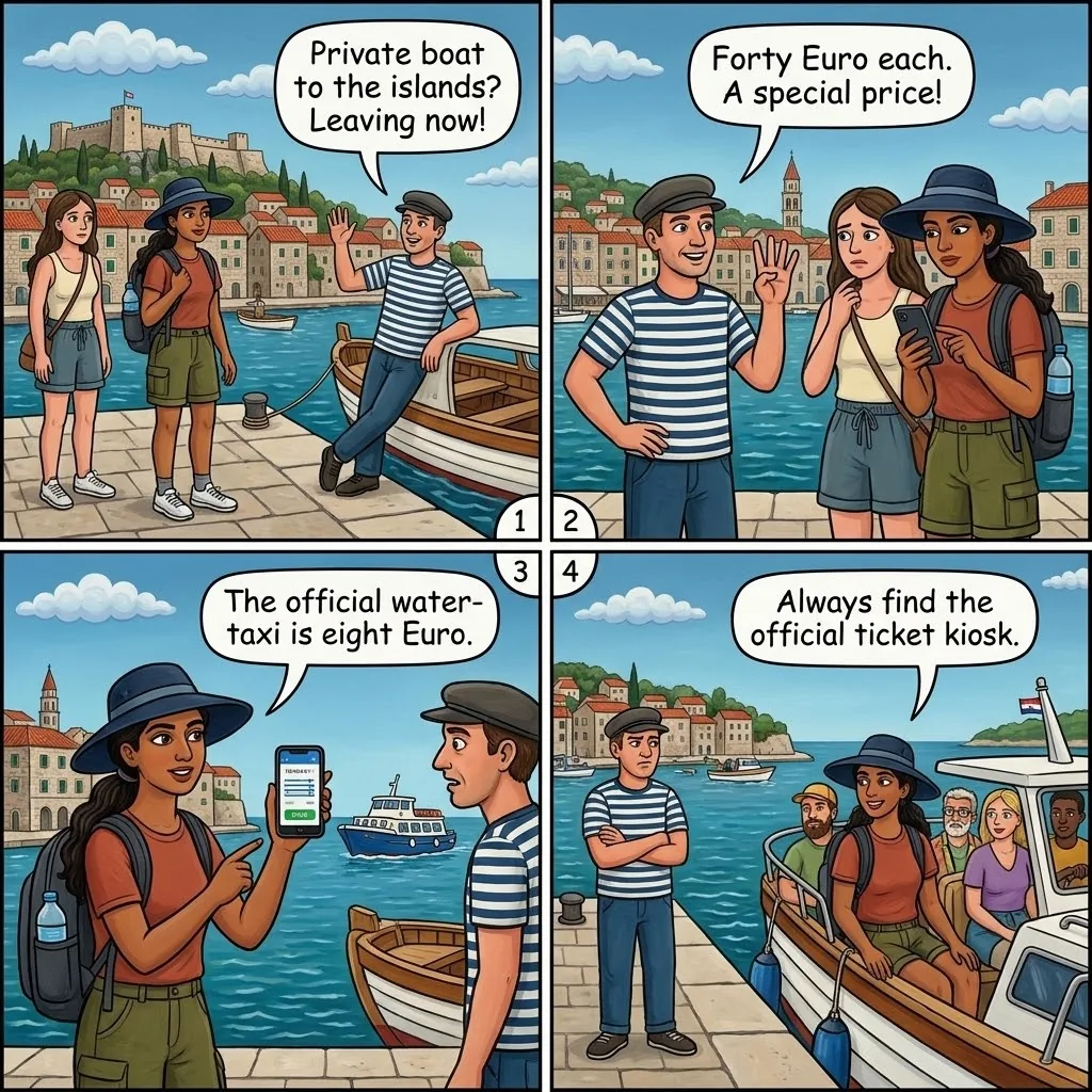 The Pakleni Islands Taxi-Boat Overcharge — comic illustration