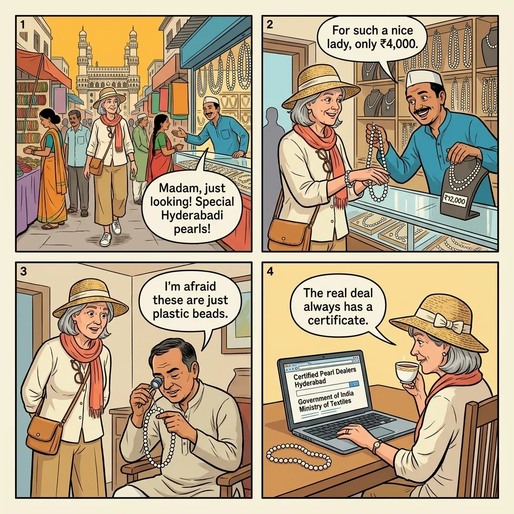 The Laad Bazaar Pearl Sting — comic illustration