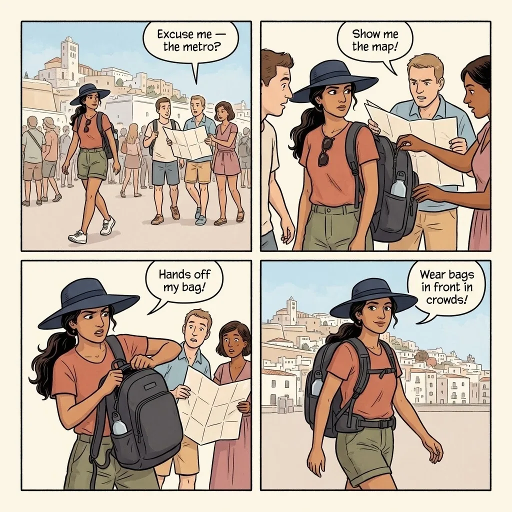 Fake Taxi Drivers at Ibiza Airport — comic illustration