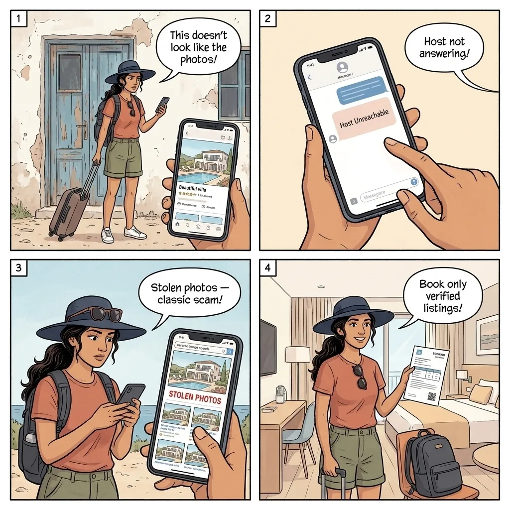 Ibiza Villa Airbnb & Short-Term Rental Fraud — comic illustration
