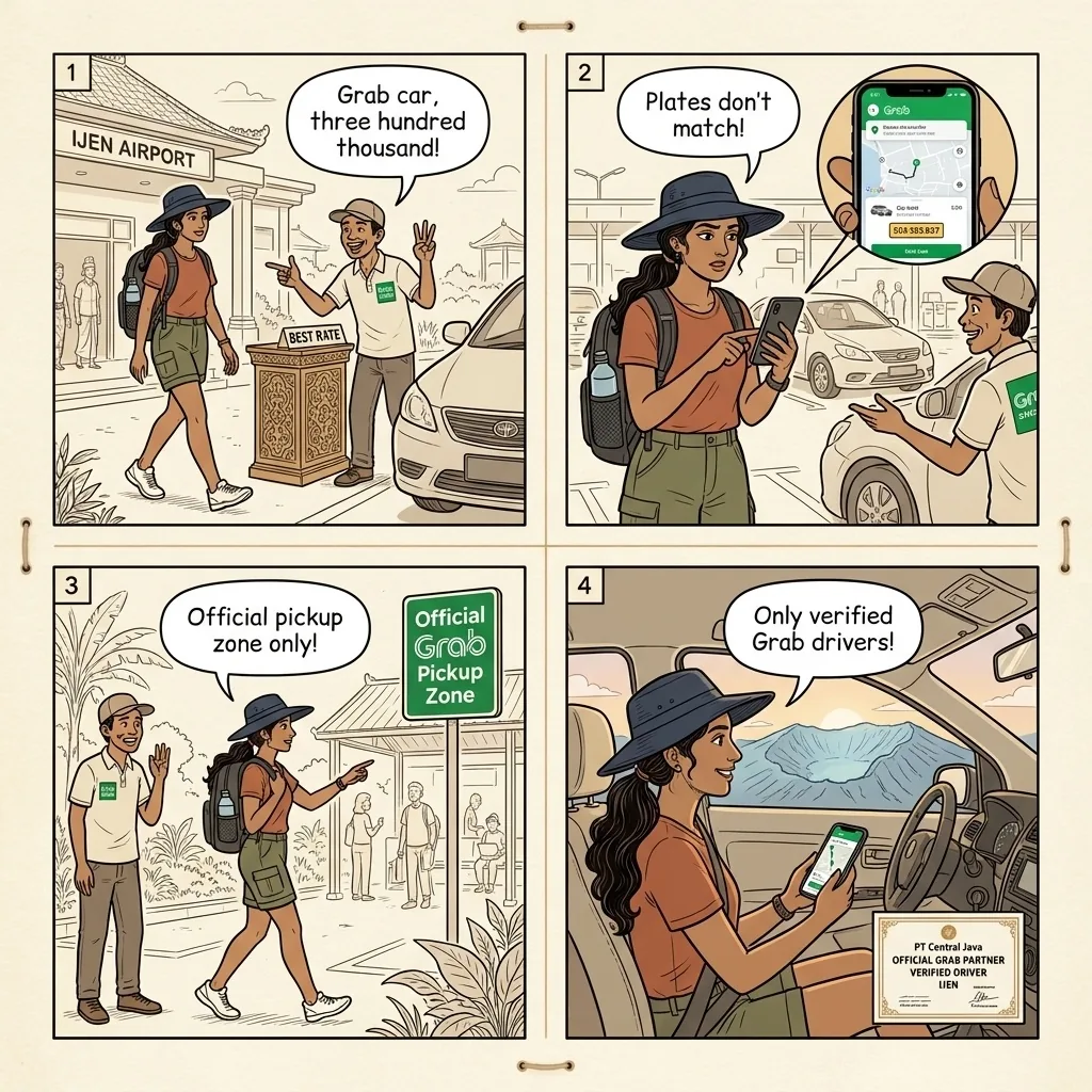 Banyuwangi Airport & Ferry Terminal Taxi Overcharge — comic illustration