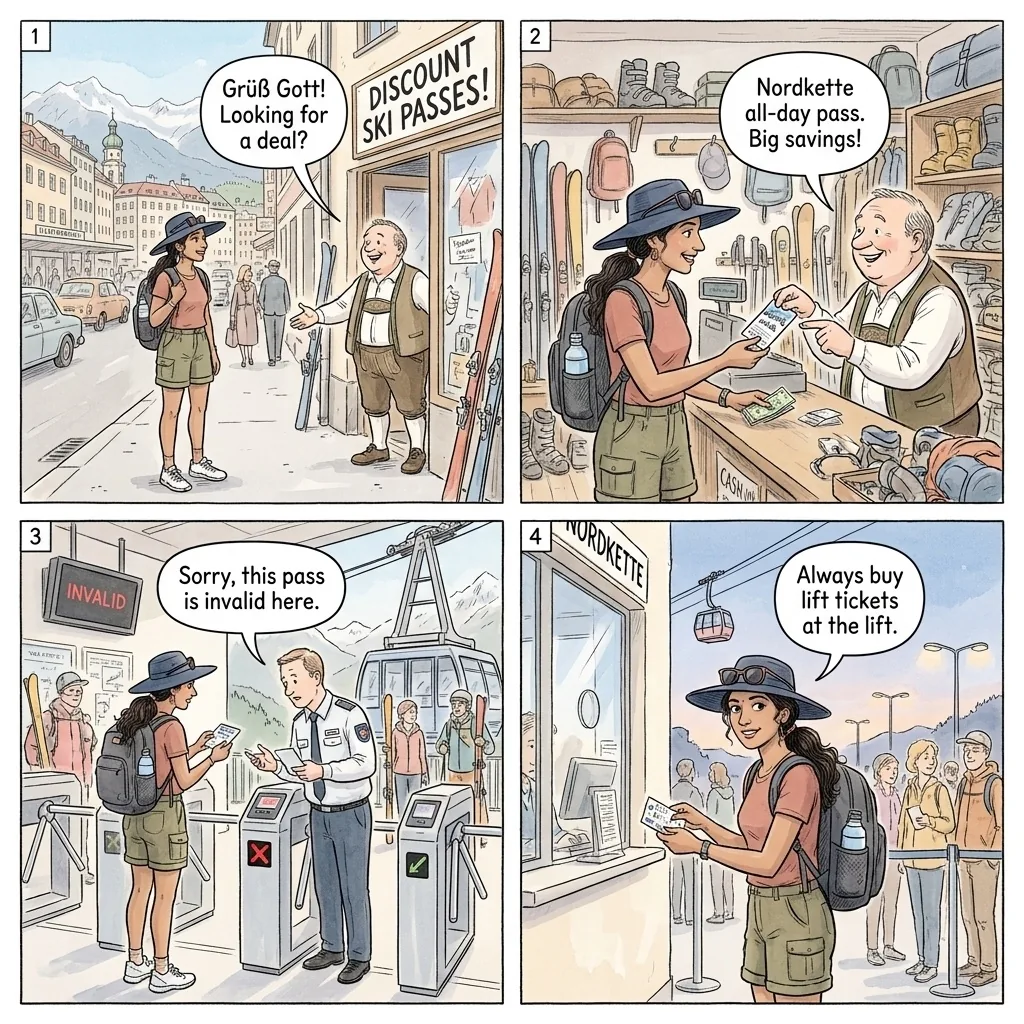 The Ski Pass Middleman — comic illustration