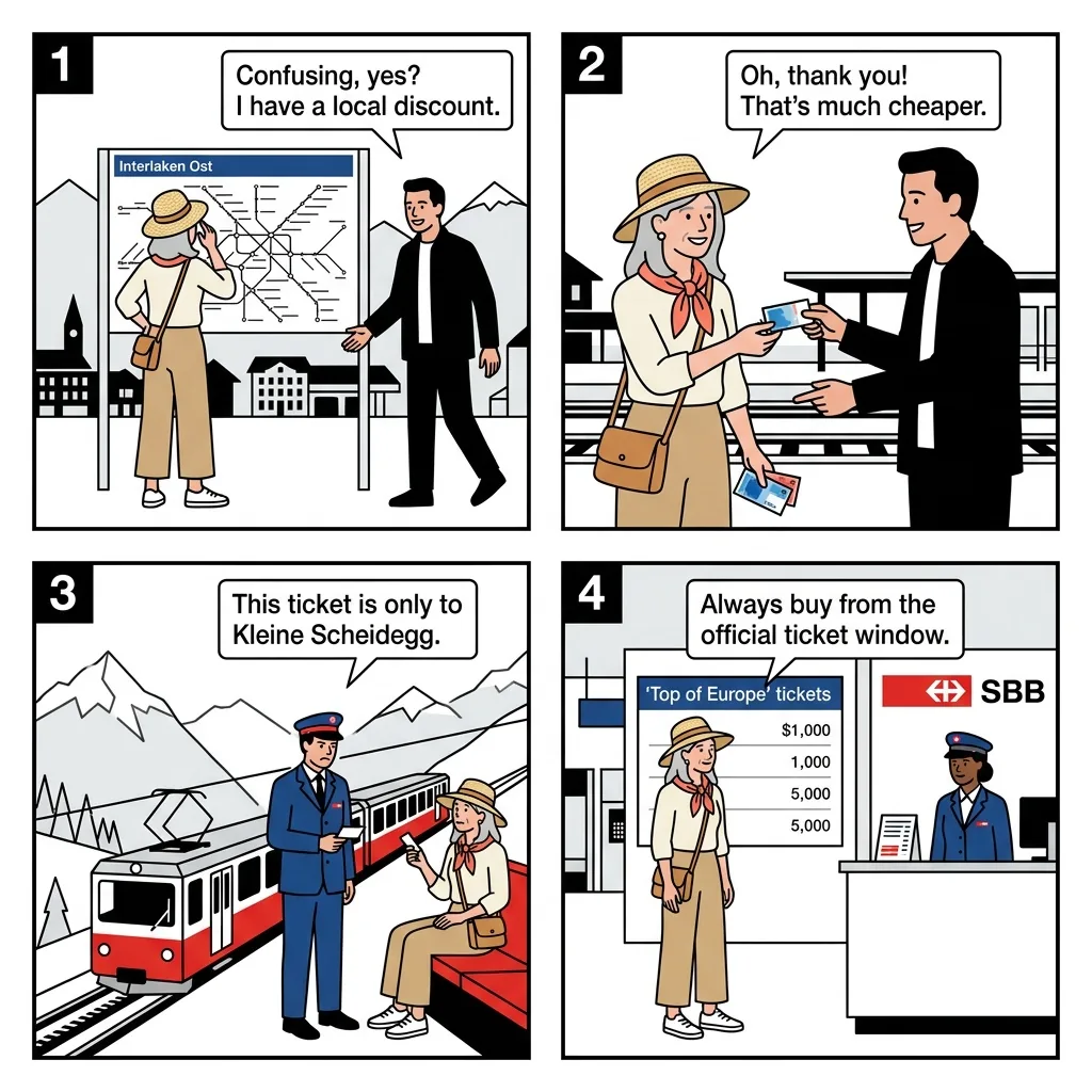 The Jungfrau Region Ticket Confusion — comic illustration