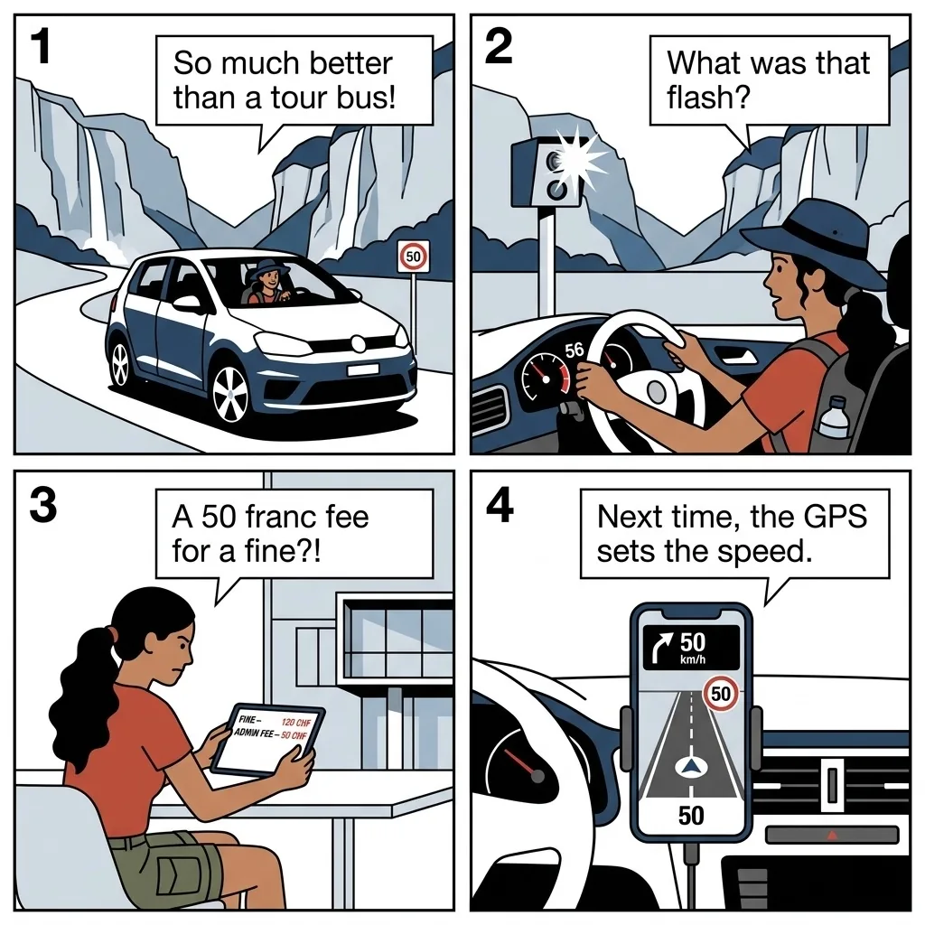 The Rental Car Speed Trap Fine — comic illustration
