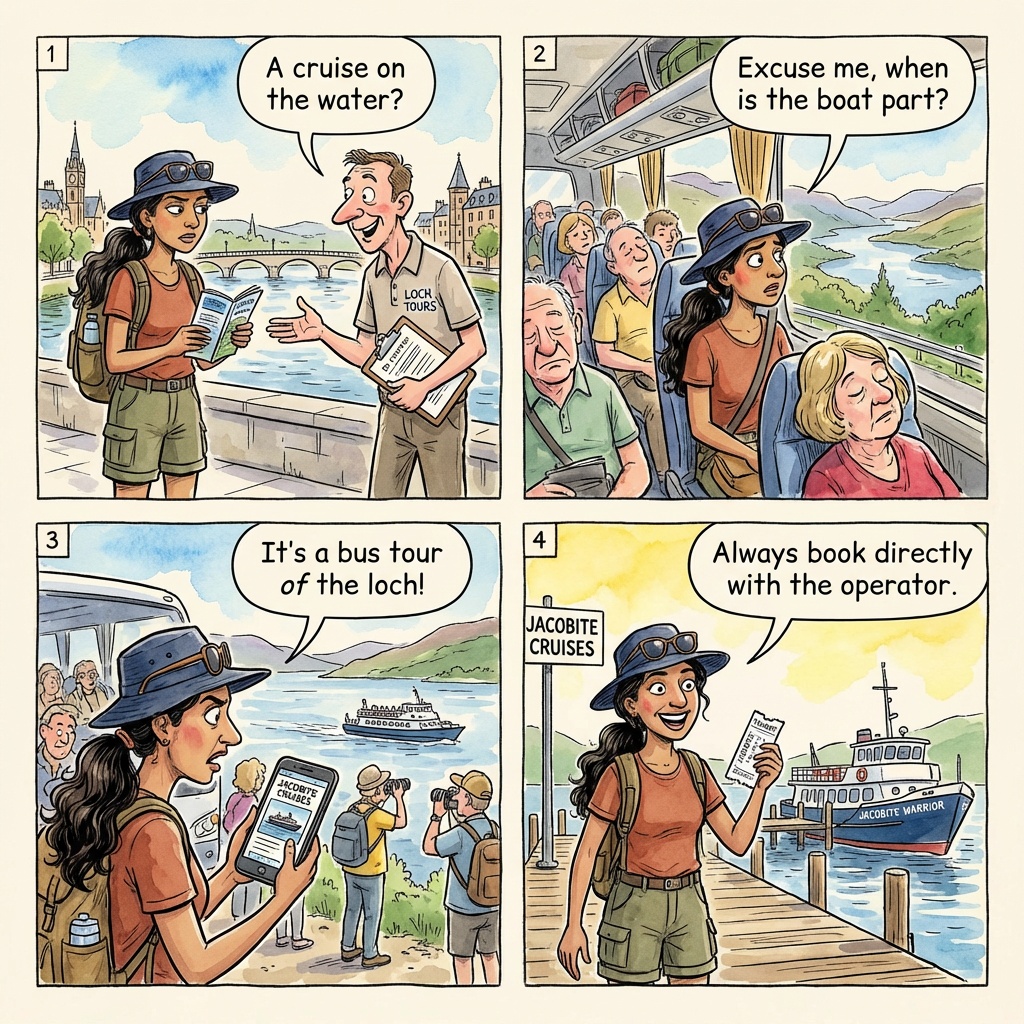 Loch Ness Cruise Operator Confusion — Jacobite (Legit) vs Unlicensed 'Cruise' Touts — comic illustration