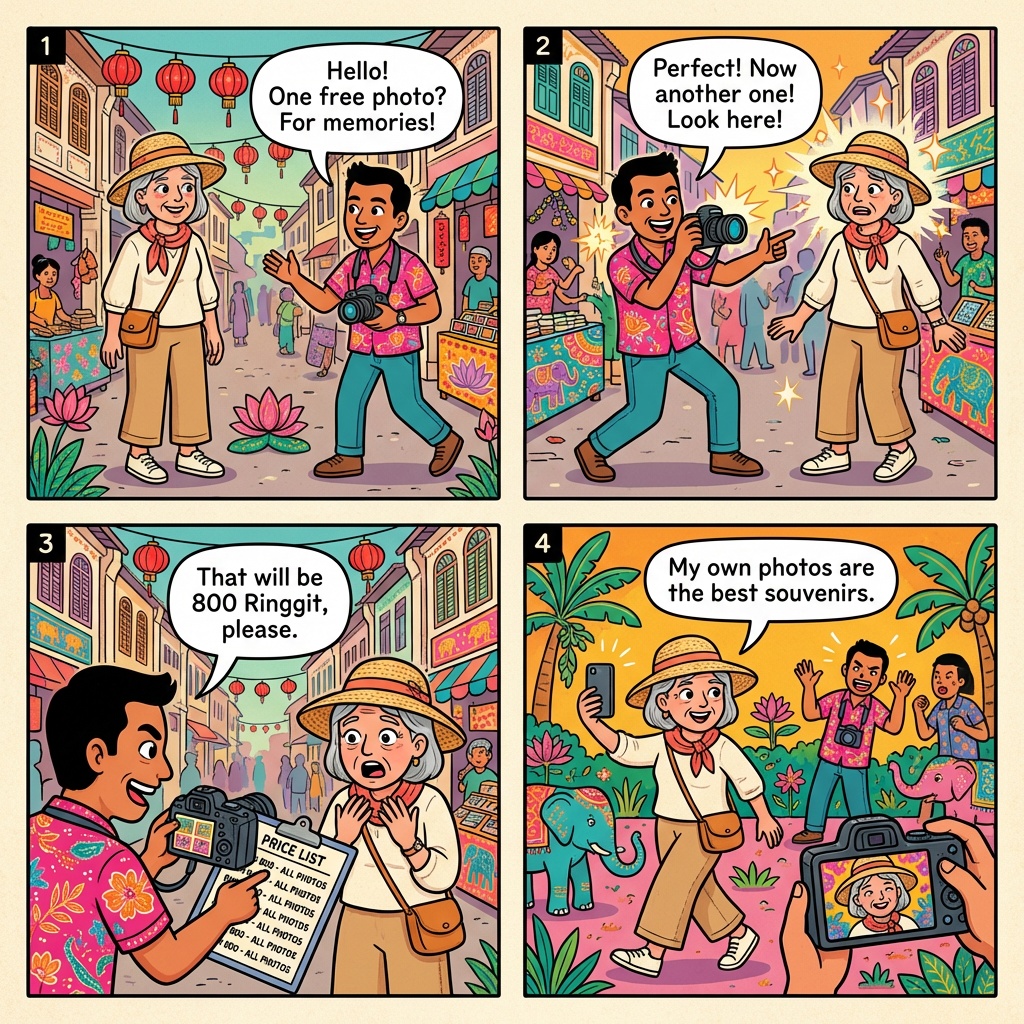 Ipoh Old Town Unlicensed-Photographer & 'RM 800 Photo Fee' Pressure — comic illustration
