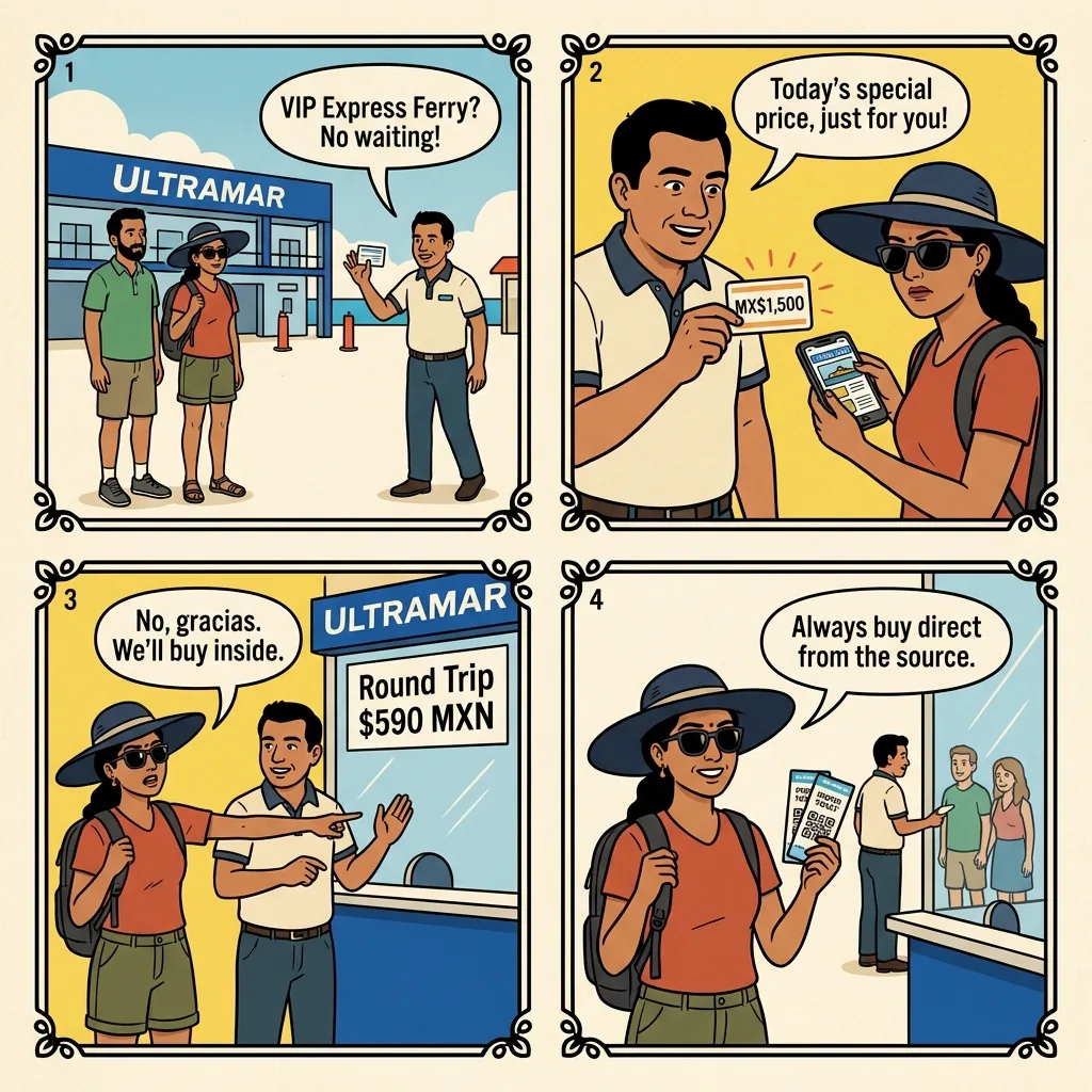 Ultramar Ferry WhatsApp Reseller Trap — comic illustration