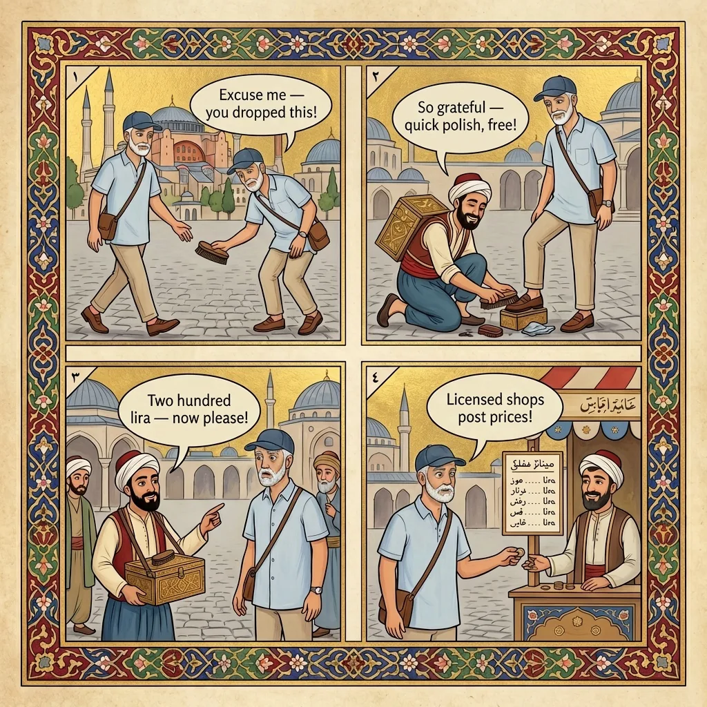 The Shoe Shine Drop Trick — comic illustration