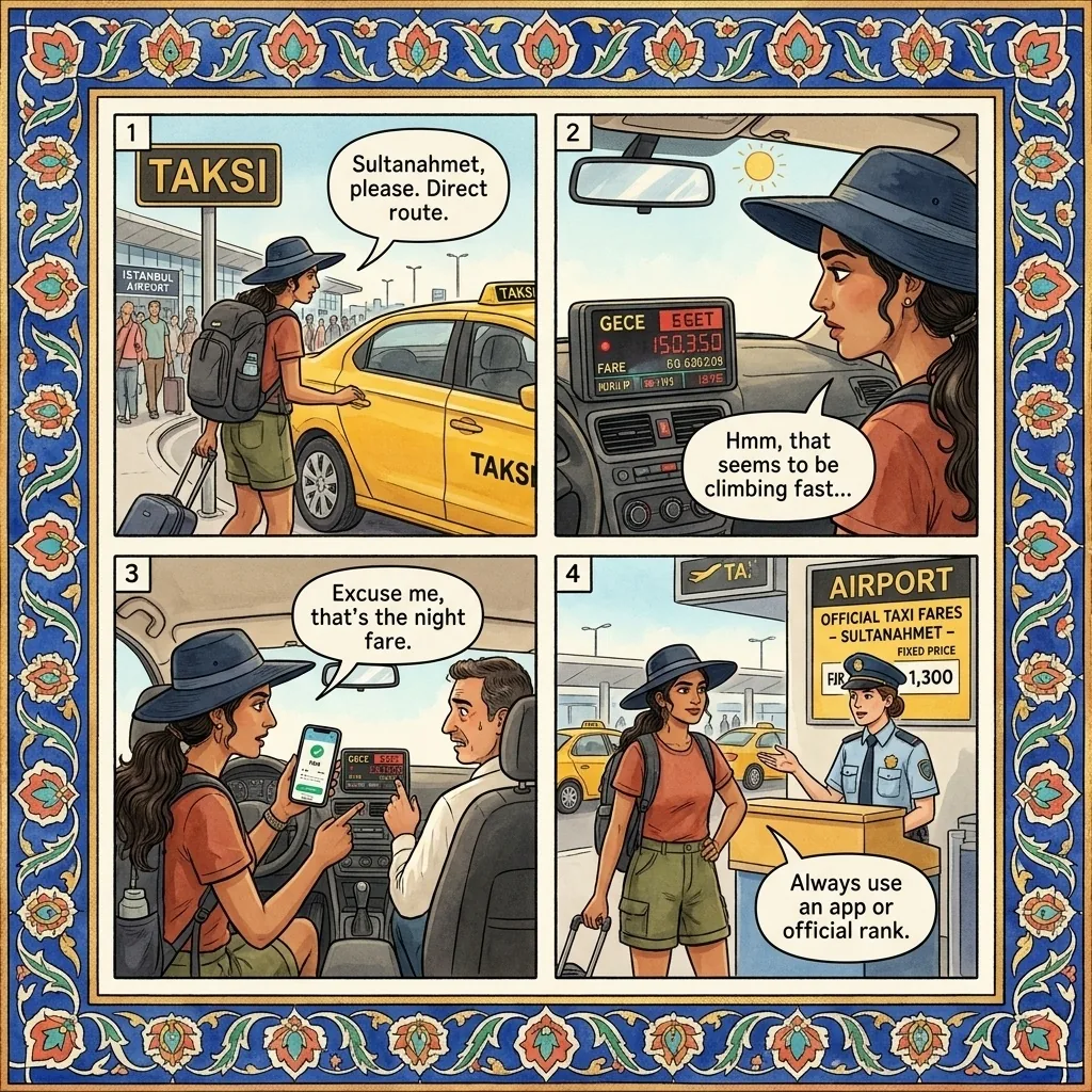 The Airport Taxi Meter Trick — comic illustration
