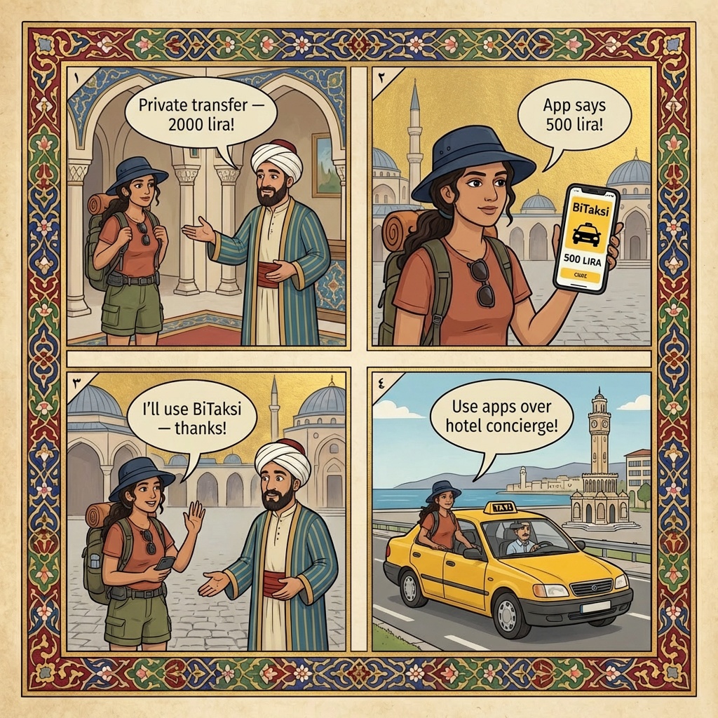 Izmir-to-Çeşme/Alaçatı Hotel-Concierge Transfer Markup — comic illustration