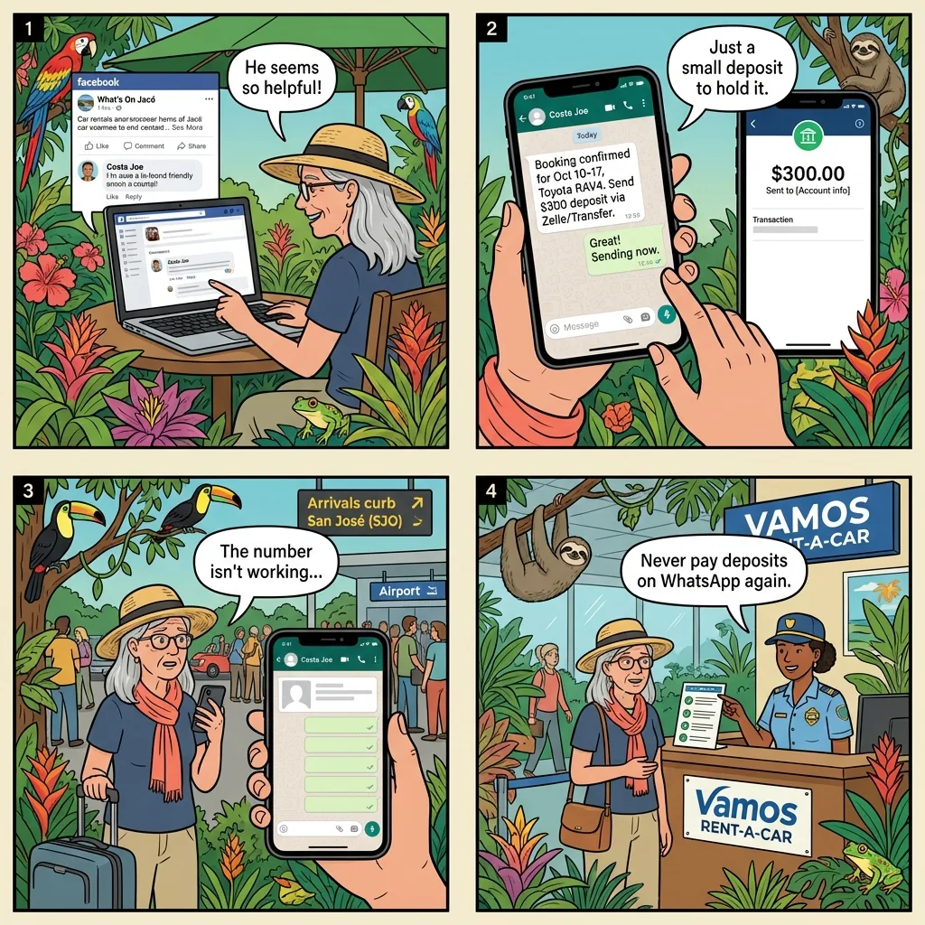 'Costa Joe' WhatsApp Deposit Fraud — comic illustration