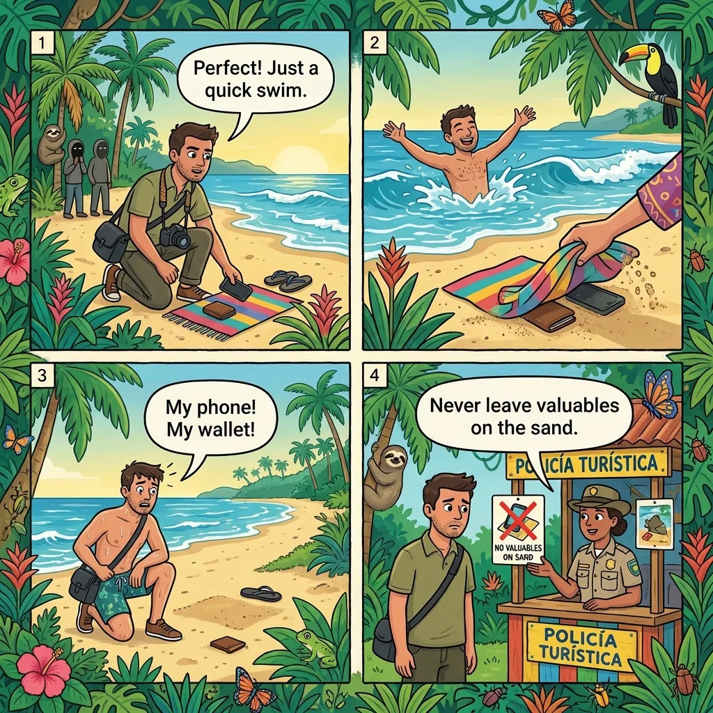Jacó Mirador Lookout Robbery — comic illustration