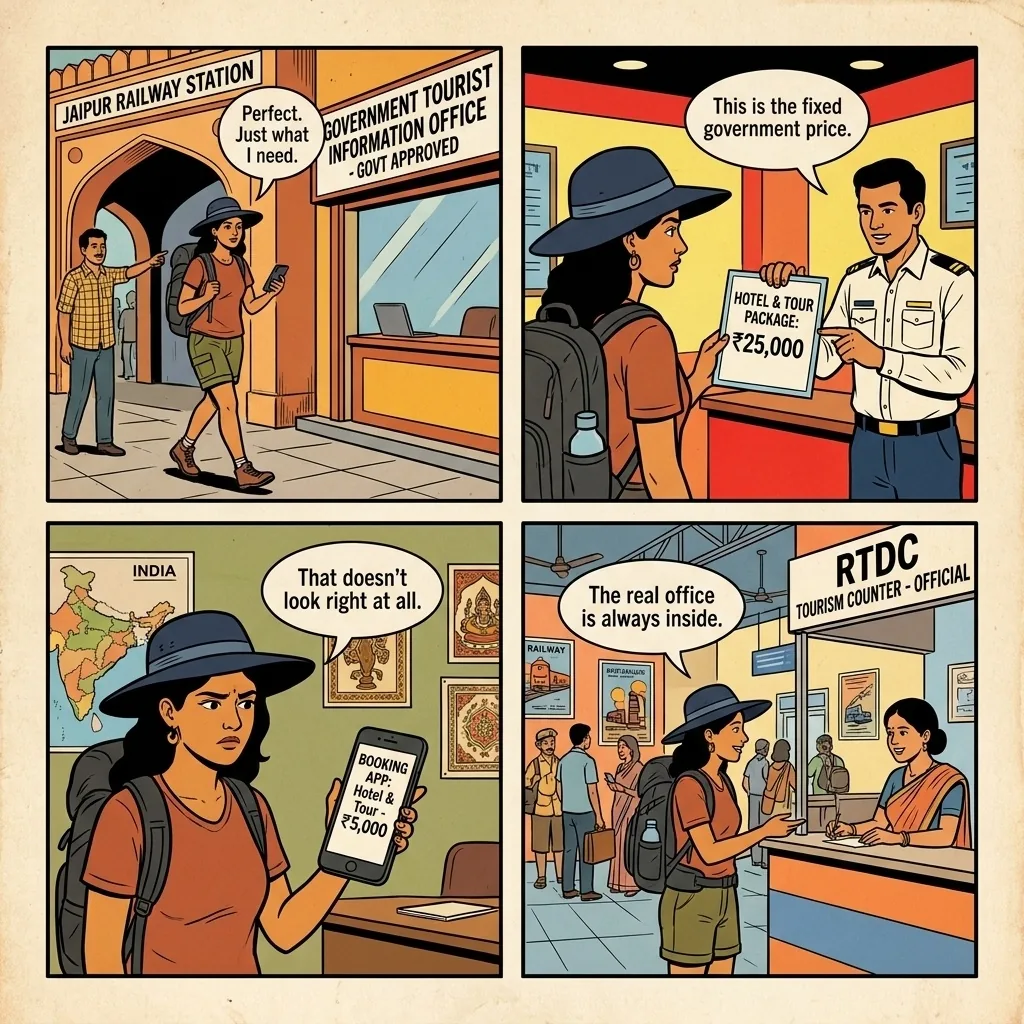 The Jaipur Station Fake Tourist Office — comic illustration