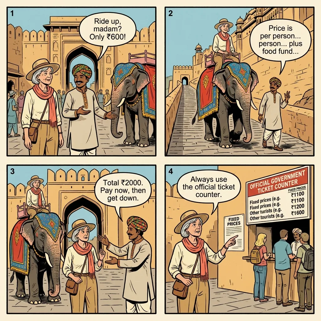 Elephant Ride Bait-and-Switch at Amber Fort — comic illustration
